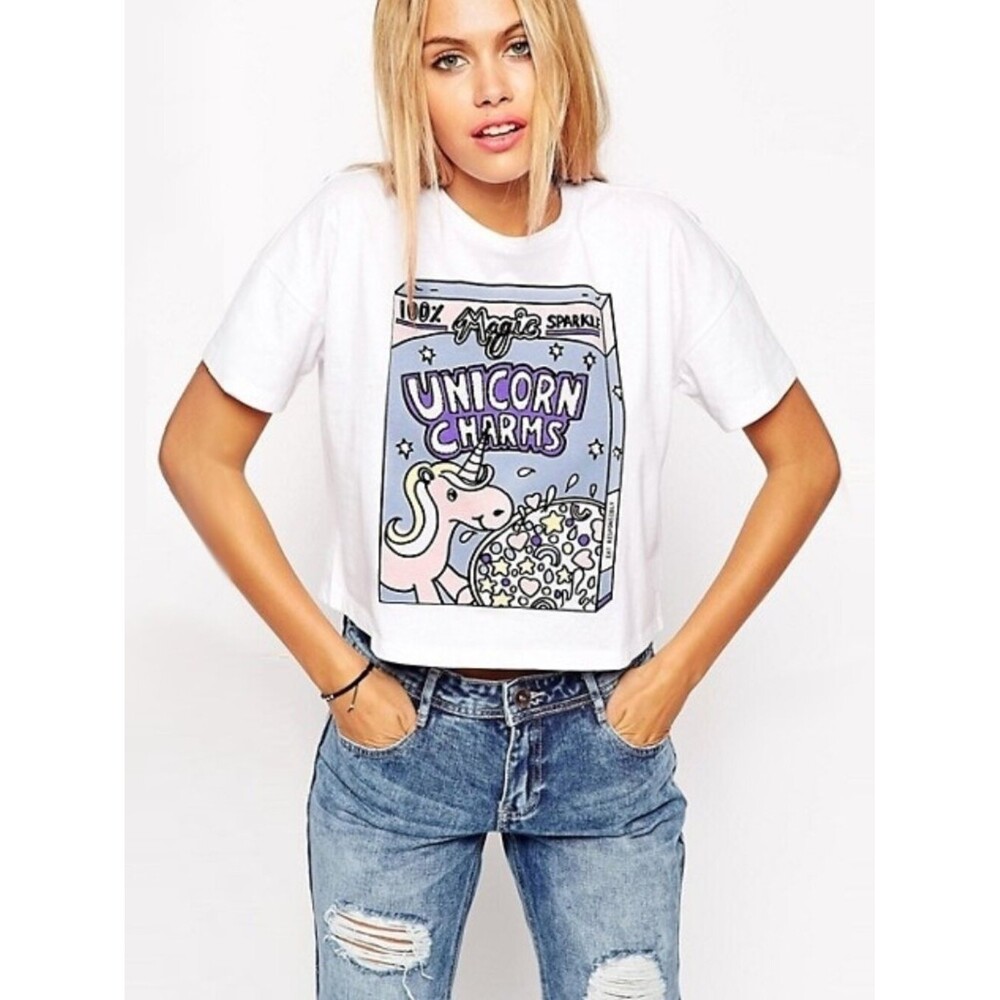 Unicorn Charms Sparkle Slightly Cropped Top Tee